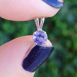 Dainty Natural Iolite Solid 10K White Gold Pendant